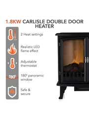 Warmlite Black 1.8KW Double Door Stove Heater - Image 1 of 8