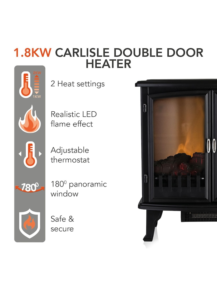 Warmlite Black 1.8KW Double Door Stove Heater - Image 1 of 8
