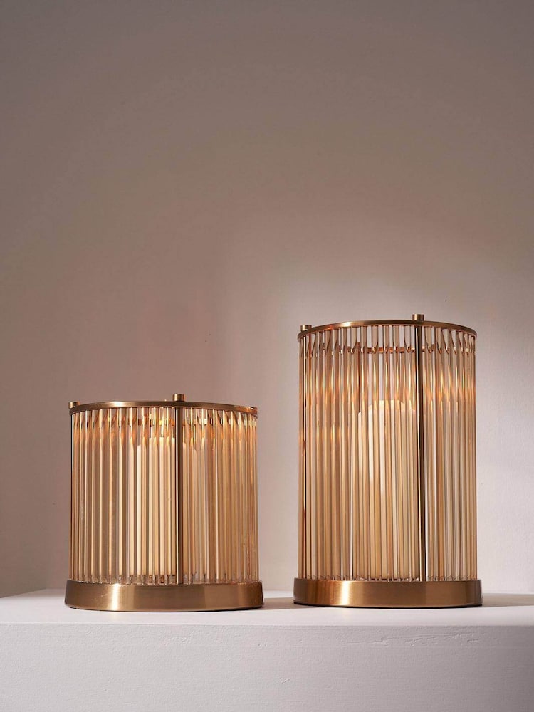 Truly Brass Medium Glass Hurricane Candle Holder - Image 1 of 2 Truly Brass Medium Glass Hurricane Candle Holder - Image 1 of 2