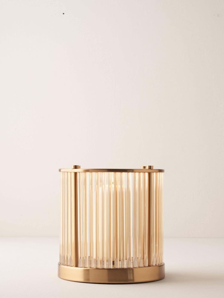 Truly Brass Medium Glass Hurricane Candle Holder - Image 2 of 2 Truly Brass Medium Glass Hurricane Candle Holder - Image 2 of 2