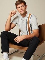 Grey Asymmetric Stripe Regular Knitted Polo Shirt - Image 2 of 7