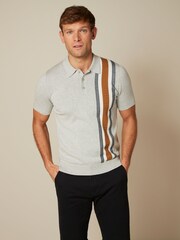 Grey Asymmetric Stripe Regular Knitted Polo Shirt - Image 3 of 7
