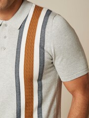 Grey Asymmetric Stripe Regular Knitted Polo Shirt - Image 5 of 7