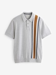 Grey Asymmetric Stripe Regular Knitted Polo Shirt - Image 6 of 7