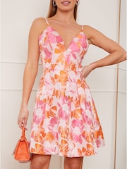 Chi Chi London Orange Petite Sleeveless Plunge Floral Mini Dress - Image 3 of 5
