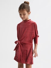 Reiss Pink Esme Junior Velvet Tie Side Dress - Image 1 of 7