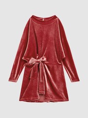 Reiss Pink Esme Junior Velvet Tie Side Dress - Image 2 of 7