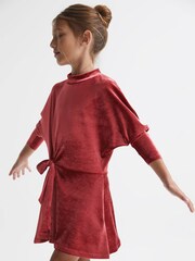 Reiss Pink Esme Junior Velvet Tie Side Dress - Image 6 of 7