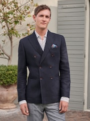 Navy Blue Signature Linen Blend Blazer - Image 1 of 7