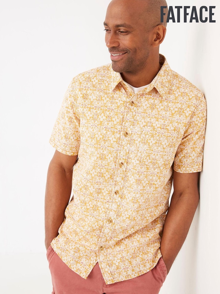 FatFace Beckley Yellow Tile Print Shirt - Image 1 of 4