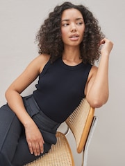 Navy Ribbed Racer Tank Vest Sleeveless Top - Image 1 of 5