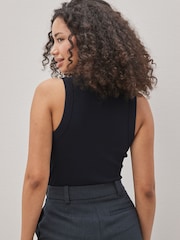 Navy Ribbed Racer Tank Vest Sleeveless Top - Image 2 of 5