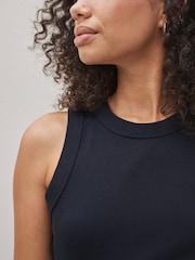 Navy Ribbed Racer Tank Vest Sleeveless Top - Image 4 of 5