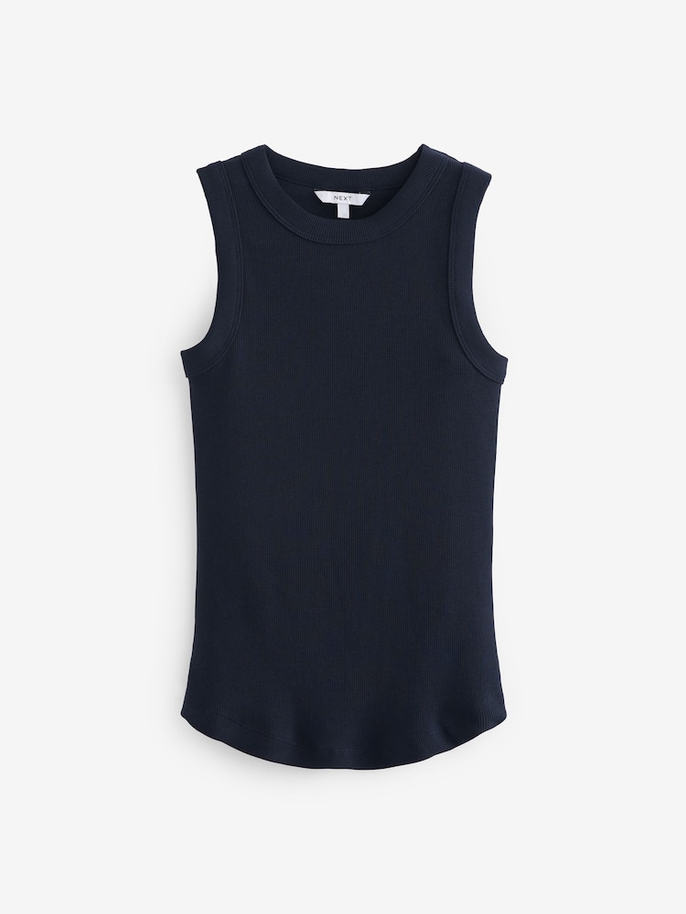 Navy Ribbed Racer Tank Vest Sleeveless Top - Image 5 of 5
