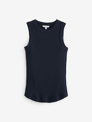 Navy Ribbed Racer Tank Vest Sleeveless Top - Image 7 of 7
