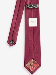 Red Slim Textured Tie And Clip - Image 2 of 3