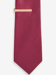Red Slim Textured Tie And Clip - Image 3 of 3