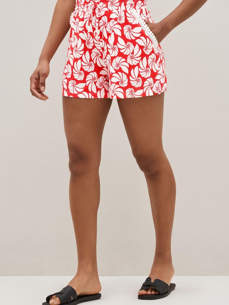 Red Shell Jersey Lace Trim Shorts - Image 1 of 4
