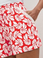 Red Shell Jersey Lace Trim Shorts - Image 3 of 4