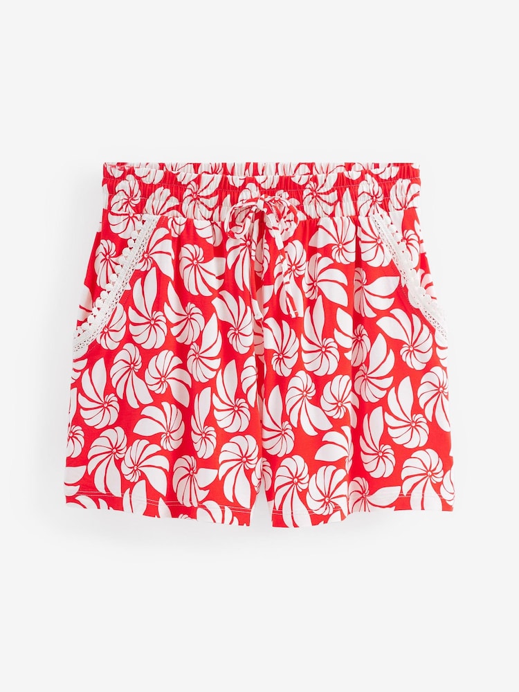 Red Shell Jersey Lace Trim Shorts - Image 4 of 4 Red Shell Jersey Lace Trim Shorts - Image 4 of 4