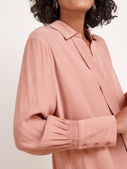 Blush Pink Long Sleeve Textured Satin Shirt - Image 4 of 5