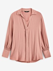 Blush Pink Long Sleeve Textured Satin Shirt - Image 5 of 5