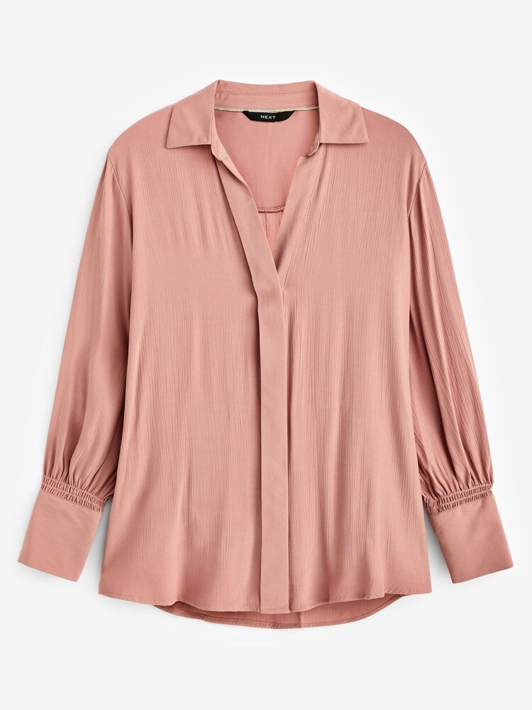 Blush Pink Long Sleeve Textured Satin Shirt - Image 5 of 5
