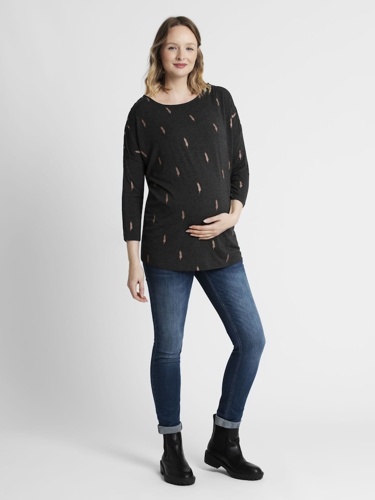 JoJo Maman Bébé Charcoal Foil Print Maternity & Nursing Top - Image 1 of 7
