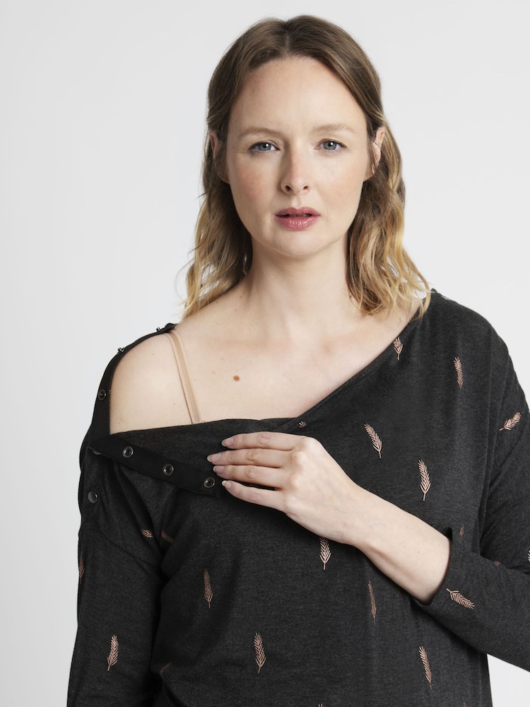 JoJo Maman Bébé Charcoal Foil Print Maternity & Nursing Top - Image 2 of 7