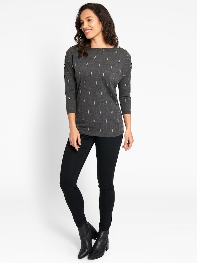 JoJo Maman Bébé Charcoal Foil Print Maternity & Nursing Top - Image 3 of 7