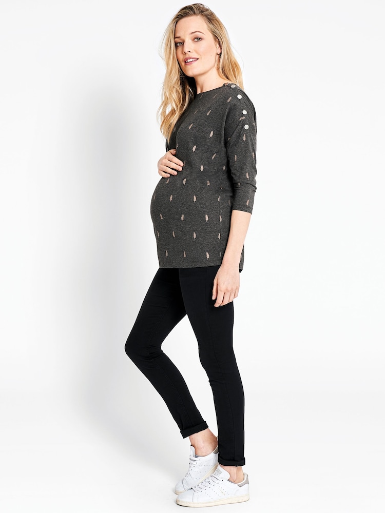 JoJo Maman Bébé Charcoal Foil Print Maternity & Nursing Top - Image 4 of 7