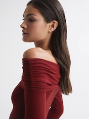 Reiss Red Hudson Off-Shoulder Long Sleeve Top - Image 1 of 5