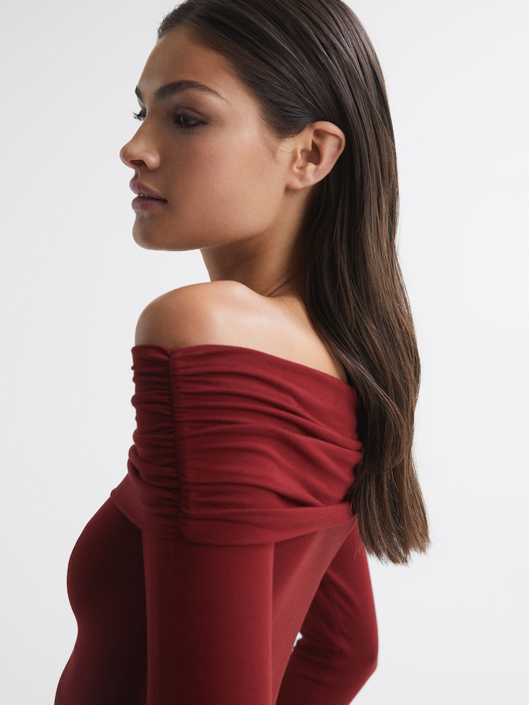 Reiss Red Hudson Off-Shoulder Long Sleeve Top - Image 1 of 5