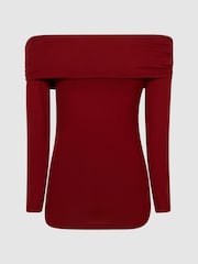 Reiss Red Hudson Off-Shoulder Long Sleeve Top - Image 2 of 5