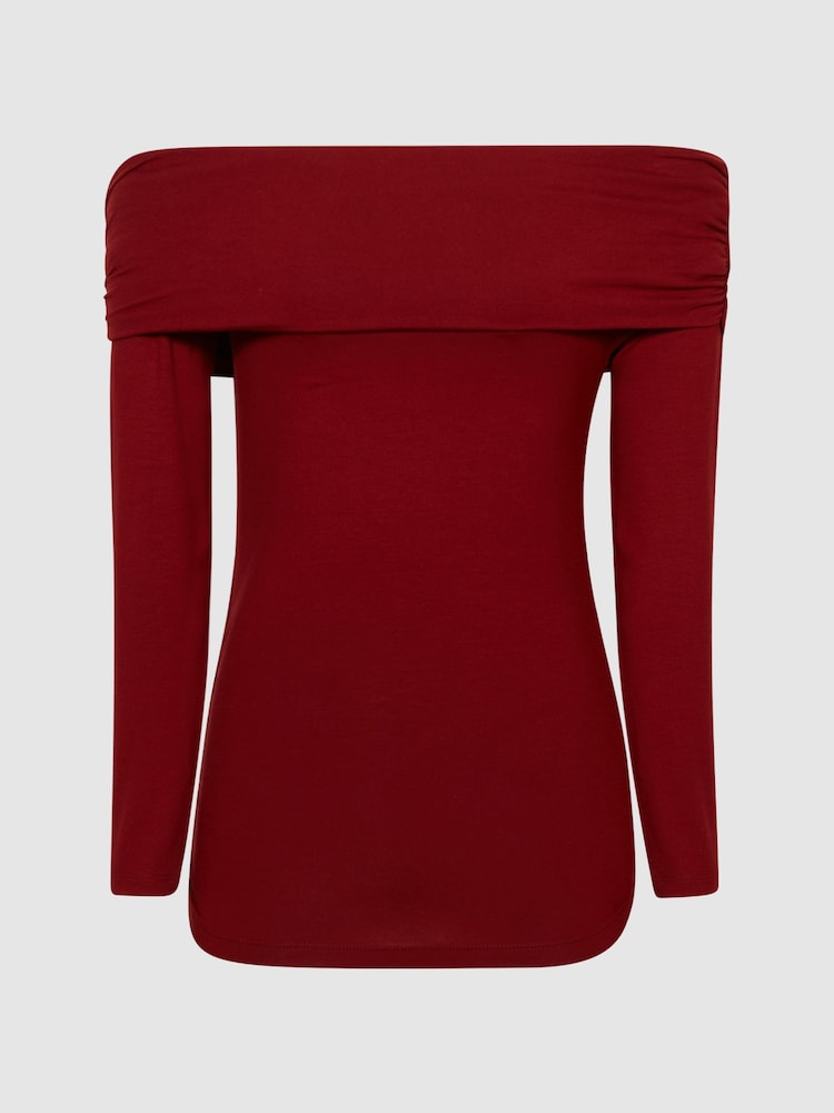 Reiss Red Hudson Off-Shoulder Long Sleeve Top - Image 2 of 5