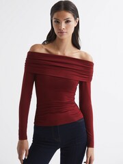 Reiss Red Hudson Off-Shoulder Long Sleeve Top - Image 3 of 5