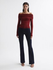 Reiss Red Hudson Off-Shoulder Long Sleeve Top - Image 4 of 5