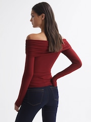 Reiss Red Hudson Off-Shoulder Long Sleeve Top - Image 5 of 5