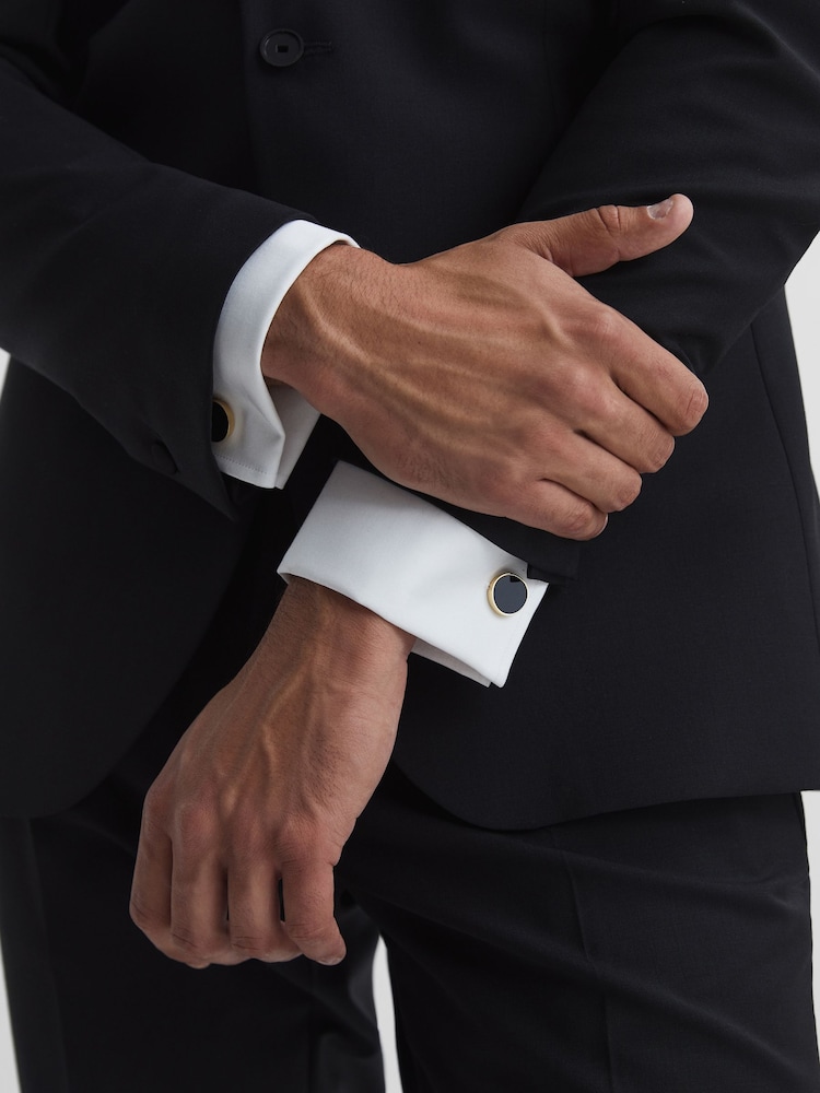Reiss Gold Ardley Stone Insert Cufflinks - Image 5 of 6