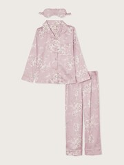 Monsoon Pink Satin Roses Pyjamas And Mask Set - Image 1 of 3