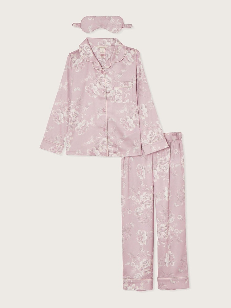 Monsoon Pink Satin Roses Pyjamas And Mask Set - Image 1 of 3