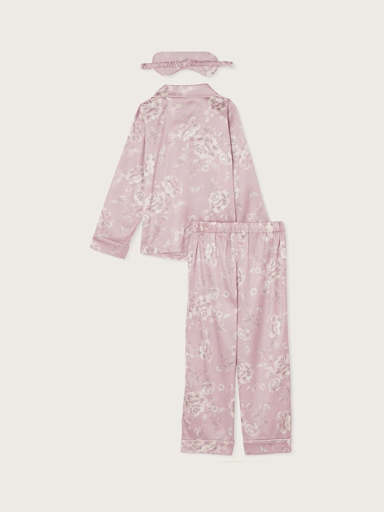 Monsoon Pink Satin Roses Pyjamas And Mask Set - Image 2 of 3