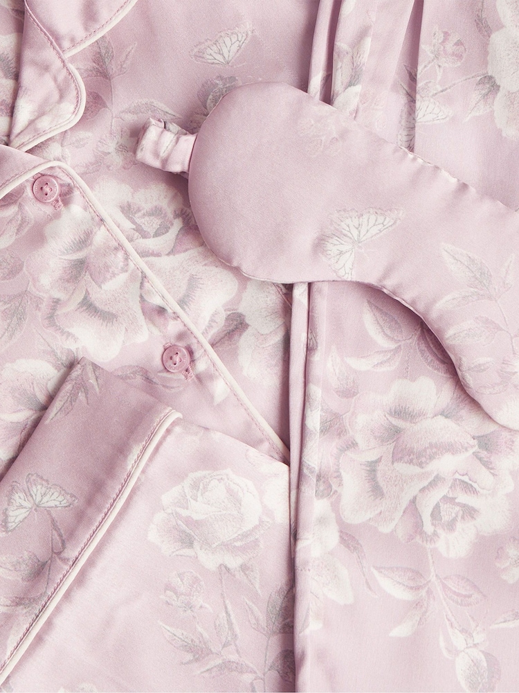 Monsoon Pink Satin Roses Pyjamas And Mask Set - Image 3 of 3