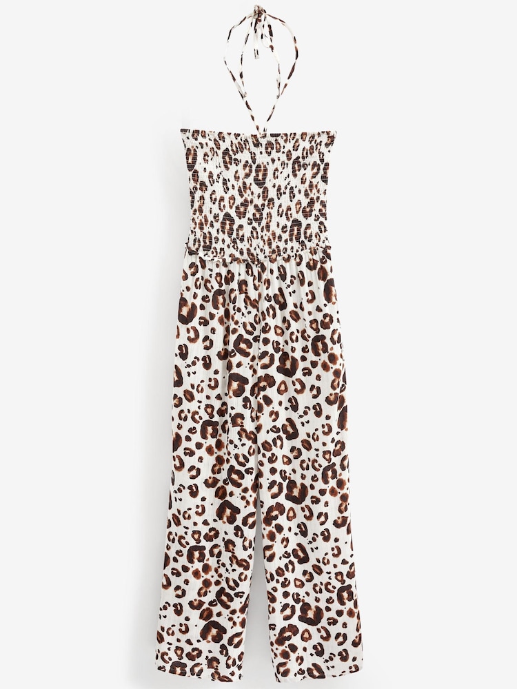Ecru Cream Animal Shirred Bandeau Jumpsuit - Image 5 of 5