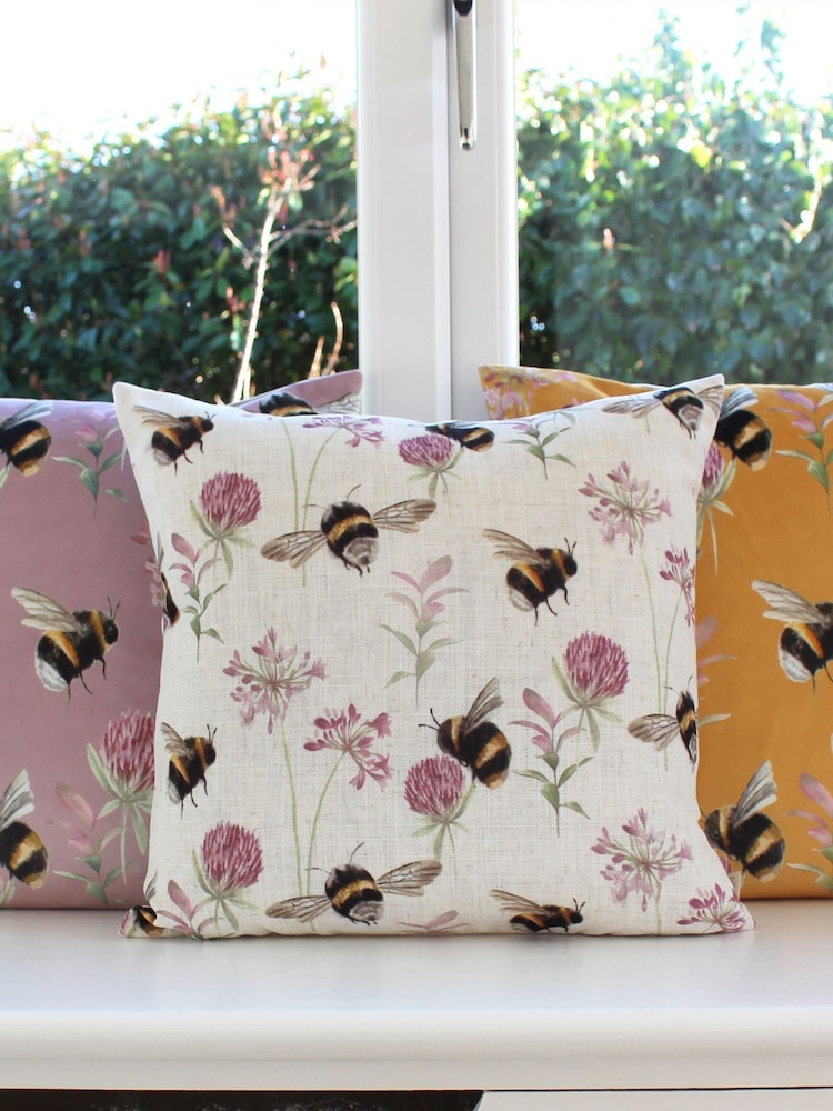 Evans Lichfield Natural Multicolour Country Bee Garden Printed Cushion - Image 1 of 5
