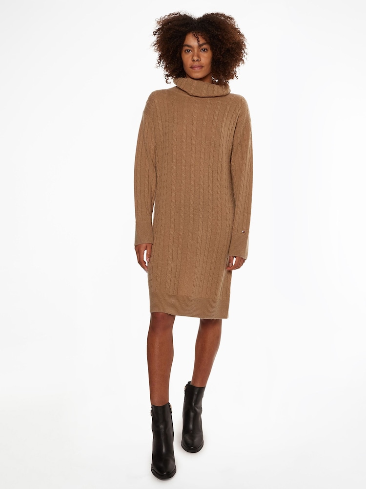 Tommy Hilfiger Cable Knit Roll Neck Brown Dress - Image 1 of 5