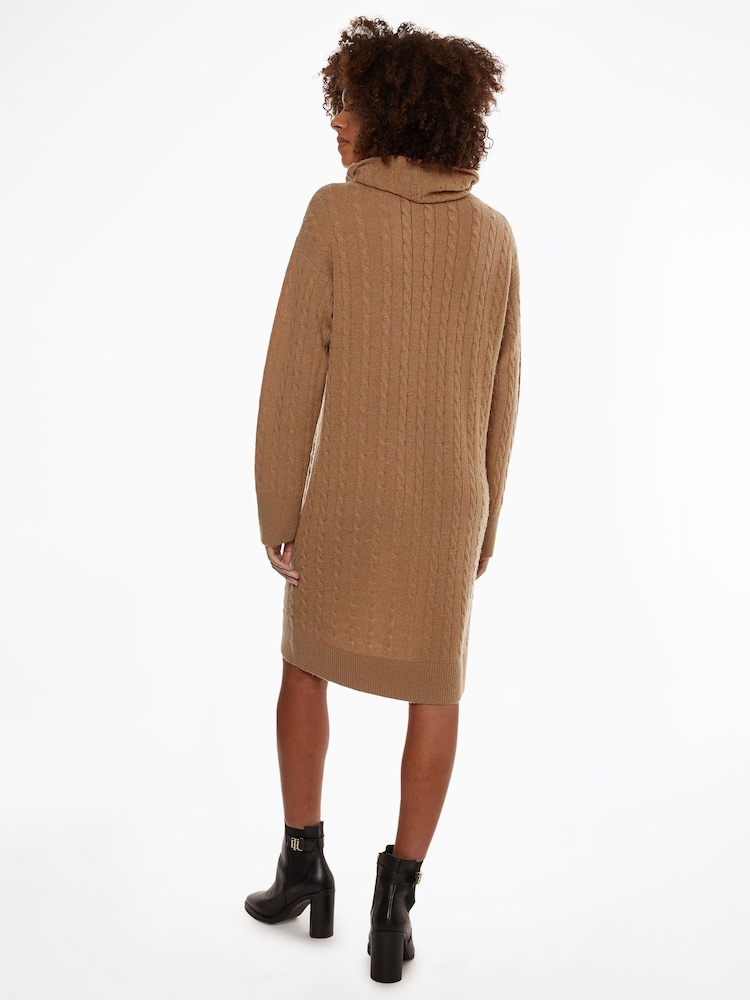 Tommy Hilfiger Cable Knit Roll Neck Brown Dress - Image 2 of 5
