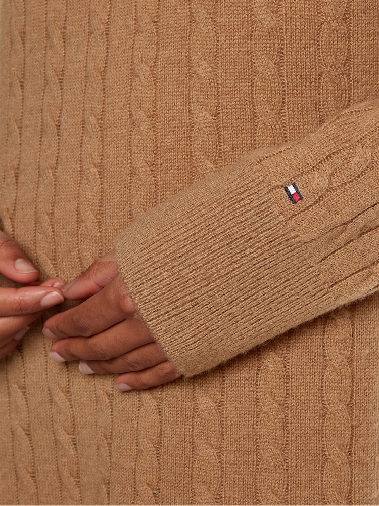 Tommy Hilfiger Cable Knit Roll Neck Brown Dress - Image 5 of 5