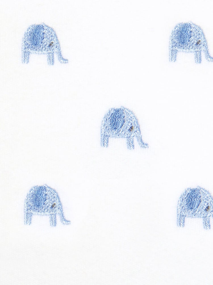 JoJo Maman Bébé Blue Elephant Embroidered Cotton Baby Sleepsuit - Image 2 of 2