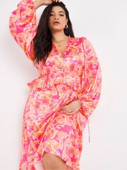 Simply Be Maxikleid mit Rüschen und Retro-Print, Pink - Bild 4 von 4